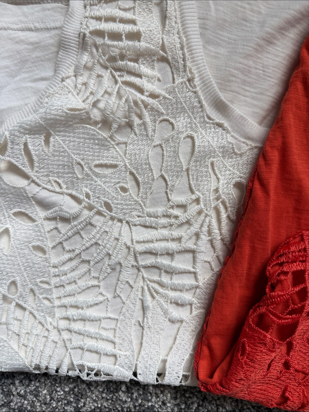 LOFT Lace-Detail Tank Tops in Dark Coral and Cream - Set of 2 - Picture 2 of 6
